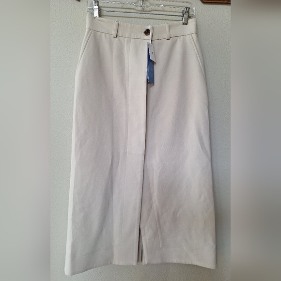 NWT Samsoe Samsoe Erika Skirt Midi Cream Button Down Closure Womens Size M - Picture 1 of 11